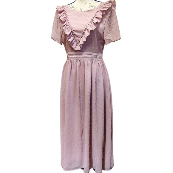 Pink Maxi Dress Medium Ruffle Backless Prairie Bridesmaid Vintage Style 70s 80s - Picture 4 of 9